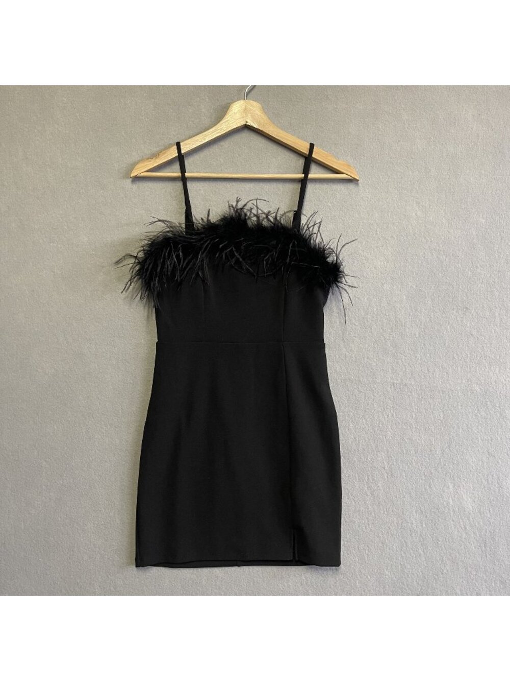 Lulus Absolutely Fabulous Black Feather Trim Strapless Mini Dress S